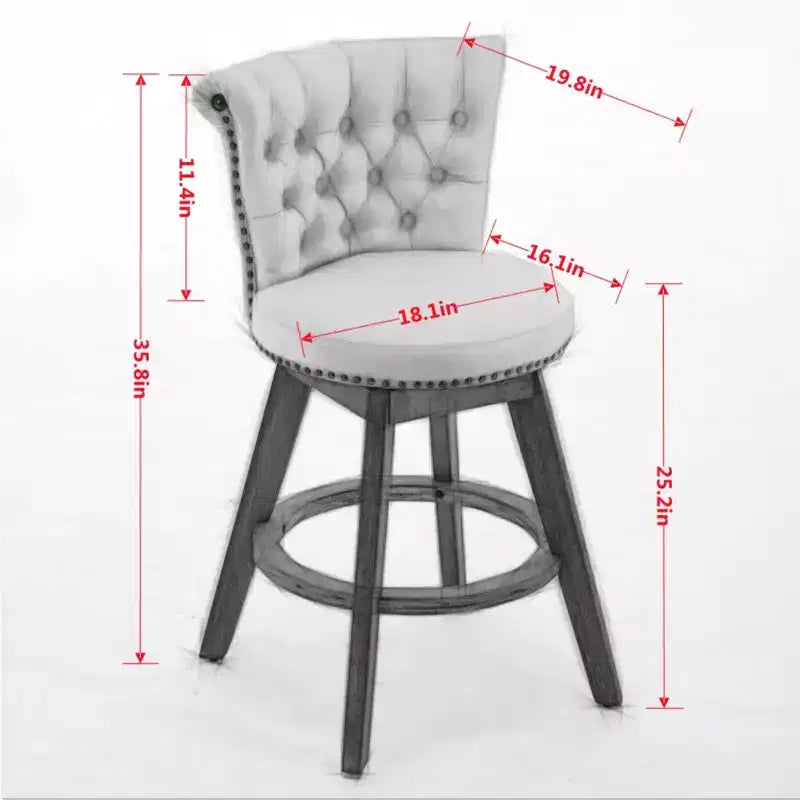 Homy Casa Set di 2 Sgabelli da Bar Girevoli Altezza Contatore con Schienale Trapuntato e Bordatura Borchiata, Sedili Imbottiti, Altezza Seduta 64 cm