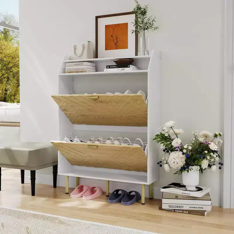 Scarpiera con organizer sottile a 2 cassetti, scarpiera autoportante, scarpiera nascosta regolabile per ingresso, design moderno per corridoio, camera da letto, armadio