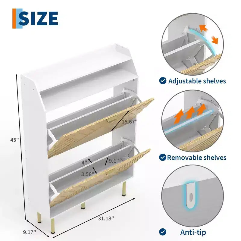 Scarpiera con organizer sottile a 2 cassetti, scarpiera autoportante, scarpiera nascosta regolabile per ingresso, design moderno per corridoio, camera da letto, armadio