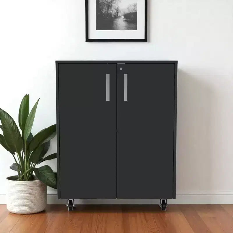 HomeRoots 35 Mobiletto portatutto nero in legno con due ante