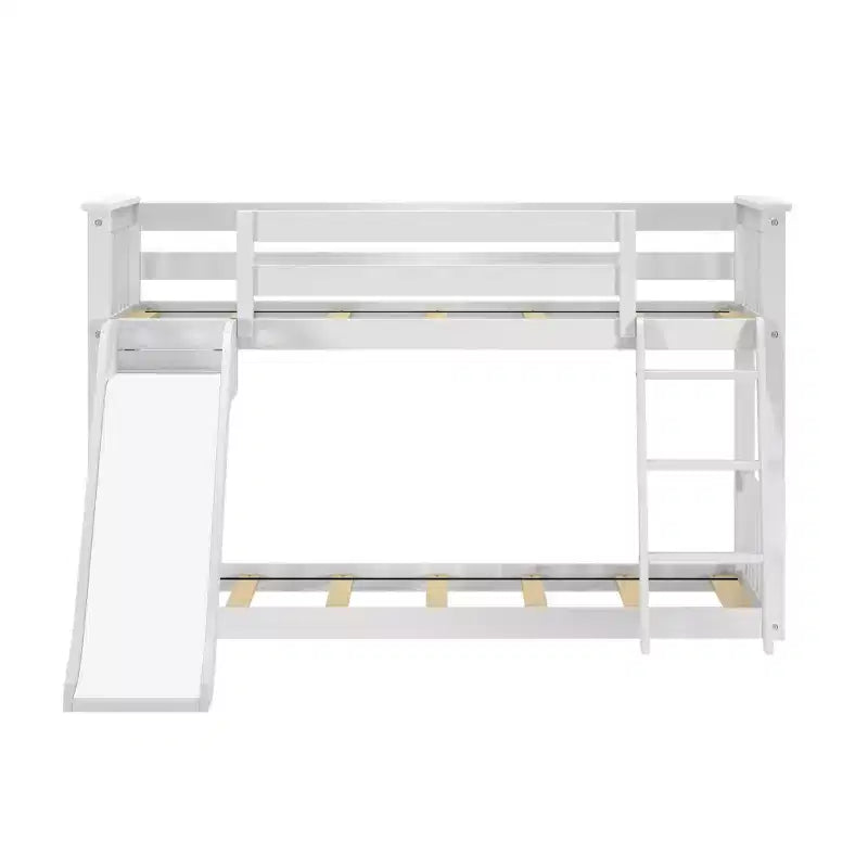 Letto a castello basso Twin Over Twin con scivolo facile e tenda a tema autopompa