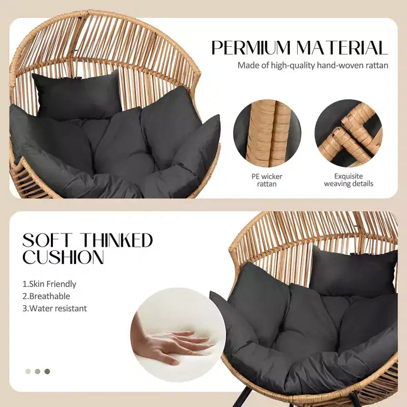 Sedia a dondolo a uovo in vimini Celebalcony, sedia a dondolo in rattan con cuscino, poltrona a dondolo reclinabile di grandi dimensioni per esterni-interni, balcone, cortile, giardino