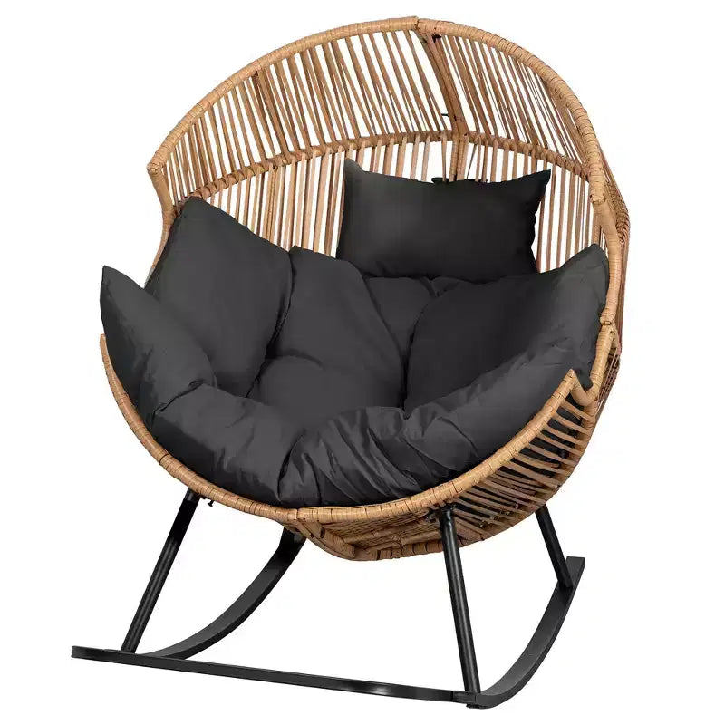 Sedia a dondolo a uovo in vimini Celebalcony, sedia a dondolo in rattan con cuscino, poltrona a dondolo reclinabile di grandi dimensioni per esterni-interni, balcone, cortile, giardino