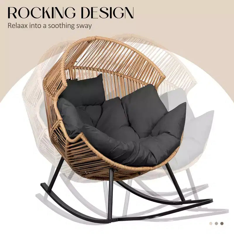 Sedia a dondolo a uovo in vimini Celebalcony, sedia a dondolo in rattan con cuscino, poltrona a dondolo reclinabile di grandi dimensioni per esterni-interni, balcone, cortile, giardino
