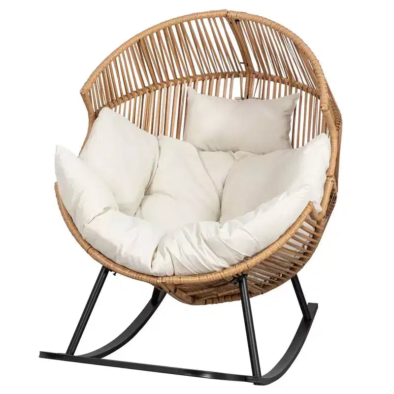 Sedia a dondolo a uovo in vimini Celebalcony, sedia a dondolo in rattan con cuscino, poltrona a dondolo reclinabile di grandi dimensioni per esterni-interni, balcone, cortile, giardino