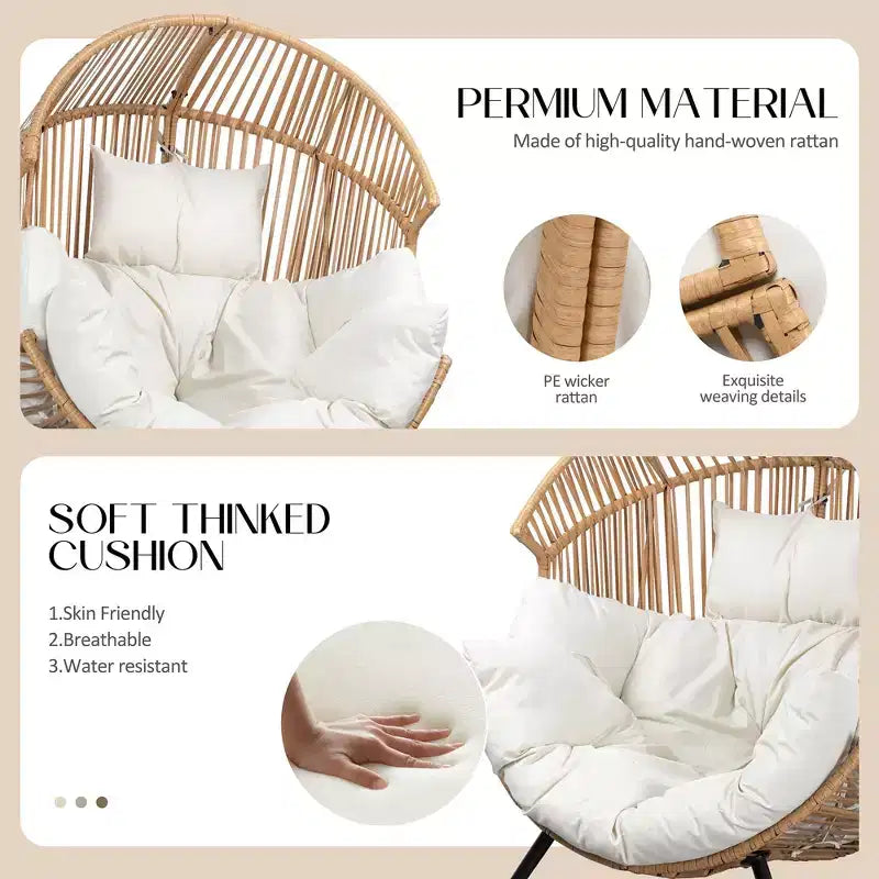 Sedia a dondolo a uovo in vimini Celebalcony, sedia a dondolo in rattan con cuscino, poltrona a dondolo reclinabile di grandi dimensioni per esterni-interni, balcone, cortile, giardino