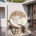Sedia a dondolo a uovo in vimini Celebalcony, sedia a dondolo in rattan con cuscino, poltrona a dondolo reclinabile di grandi dimensioni per esterni-interni, balcone, cortile, giardino
