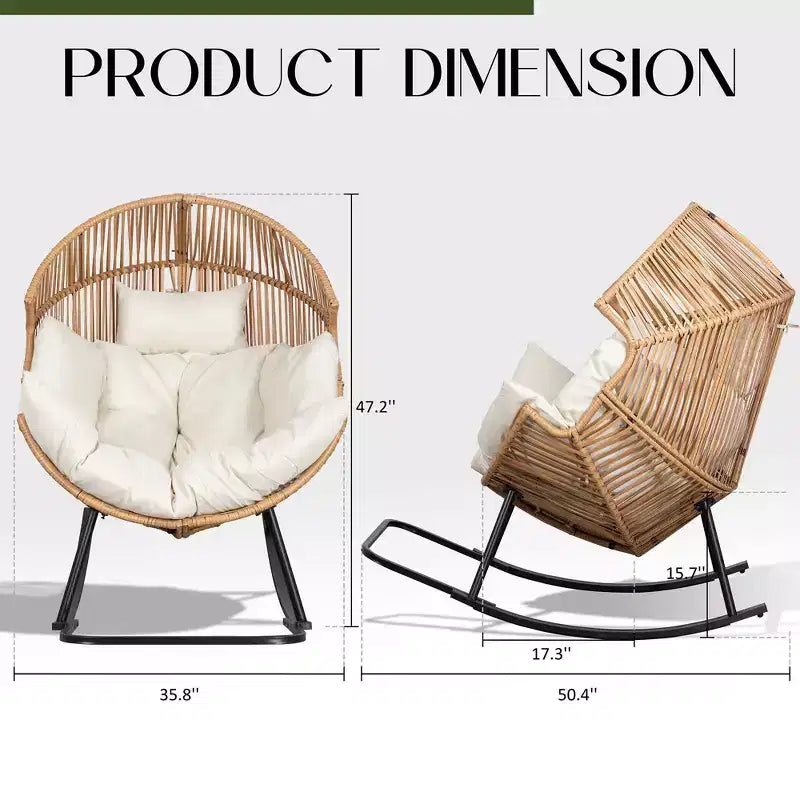 Sedia a dondolo a uovo in vimini Celebalcony, sedia a dondolo in rattan con cuscino, poltrona a dondolo reclinabile di grandi dimensioni per esterni-interni, balcone, cortile, giardino