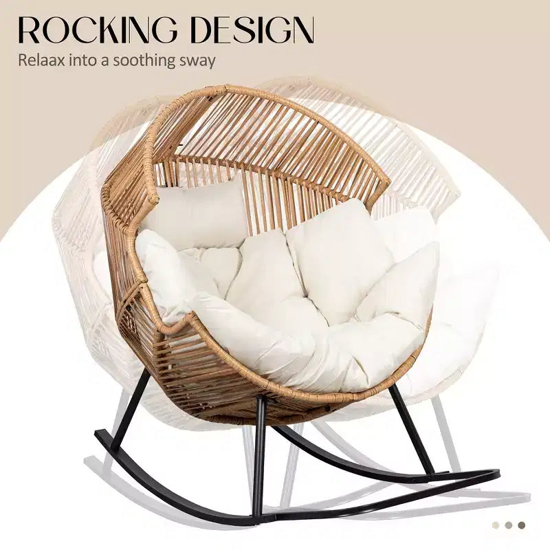 Sedia a dondolo a uovo in vimini Celebalcony, sedia a dondolo in rattan con cuscino, poltrona a dondolo reclinabile di grandi dimensioni per esterni-interni, balcone, cortile, giardino