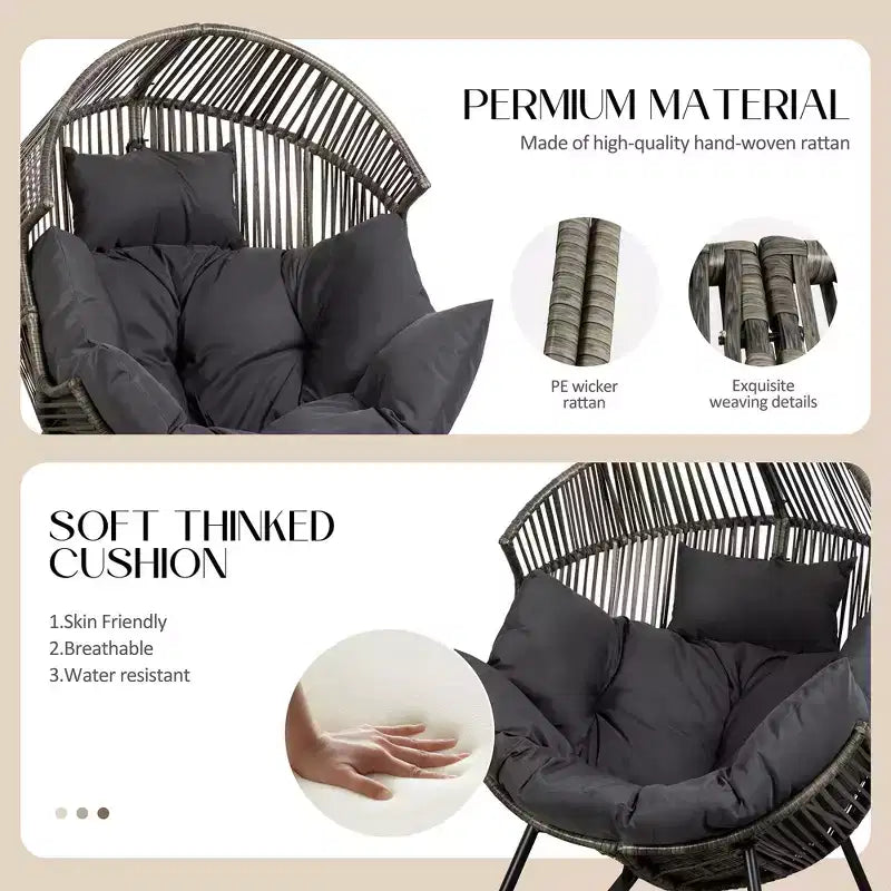 Sedia a dondolo a uovo in vimini Celebalcony, sedia a dondolo in rattan con cuscino, poltrona a dondolo reclinabile di grandi dimensioni per esterni-interni, balcone, cortile, giardino