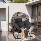Sedia a dondolo a uovo in vimini Celebalcony, sedia a dondolo in rattan con cuscino, poltrona a dondolo reclinabile di grandi dimensioni per esterni-interni, balcone, cortile, giardino