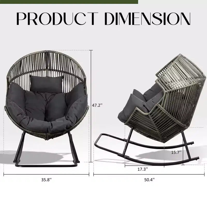 Sedia a dondolo a uovo in vimini Celebalcony, sedia a dondolo in rattan con cuscino, poltrona a dondolo reclinabile di grandi dimensioni per esterni-interni, balcone, cortile, giardino