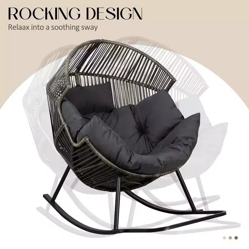 Sedia a dondolo a uovo in vimini Celebalcony, sedia a dondolo in rattan con cuscino, poltrona a dondolo reclinabile di grandi dimensioni per esterni-interni, balcone, cortile, giardino