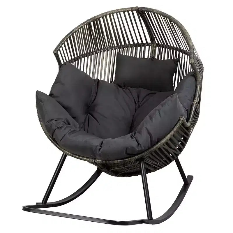 Sedia a dondolo a uovo in vimini Celebalcony, sedia a dondolo in rattan con cuscino, poltrona a dondolo reclinabile di grandi dimensioni per esterni-interni, balcone, cortile, giardino