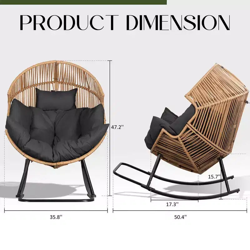 Sedia a dondolo a uovo in vimini Celebalcony, sedia a dondolo in rattan con cuscino, poltrona a dondolo reclinabile di grandi dimensioni per esterni-interni, balcone, cortile, giardino