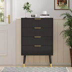 4 Storage Drawers, Fluted Chest of Drawers with Golden Legs and Handles, Bedside Table for Bedroom, Living Room,