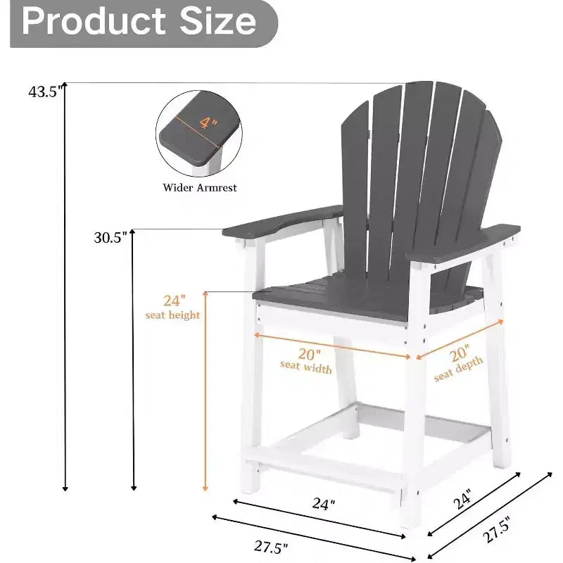 Tree City Tall Adirondack Bar Chair, Outdoor Counter-Height Chair for Patio & Deck, Heavy-Duty HDPE All-Weather Chair