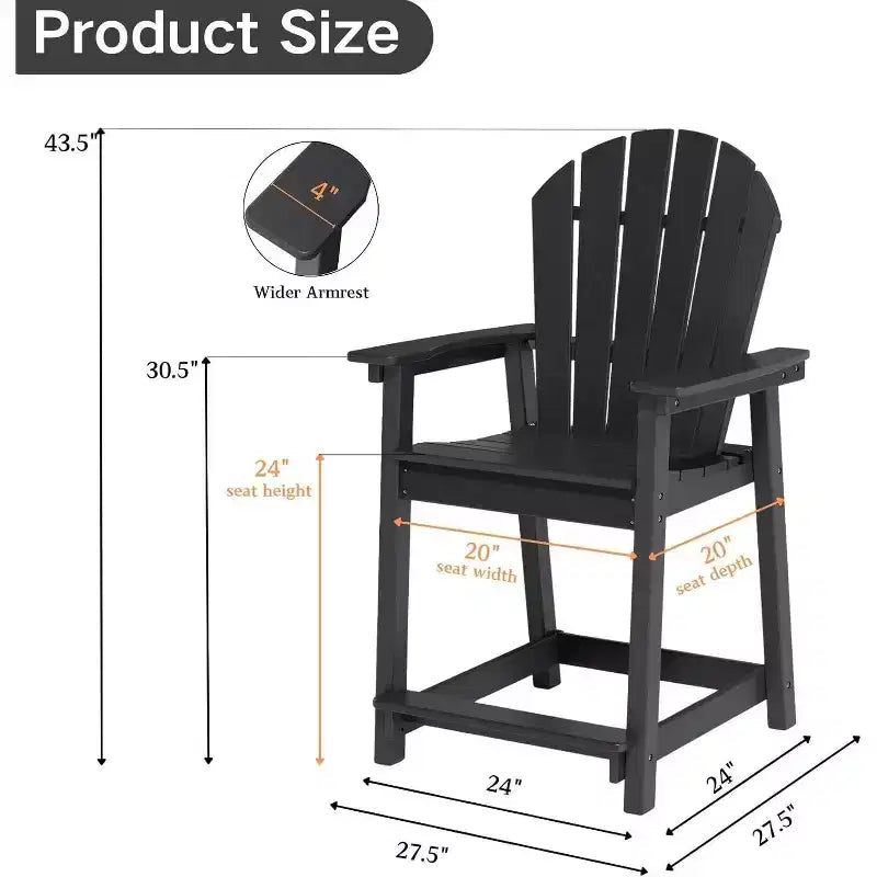 Tree City Tall Adirondack Bar Chair, Outdoor Counter-Height Chair for Patio & Deck, Heavy-Duty HDPE All-Weather Chair