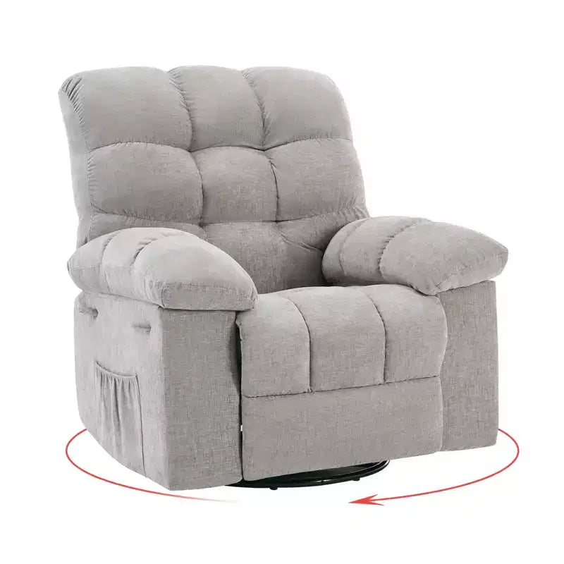 Poltrona Reclinabile a Dondolo, Sedia a Dondolo Girevole a 360° per Soggiorno, Poltrona Glider da Asilo Nido in Tessuto Imbottito con Tasche Laterali per Piccoli Spazi