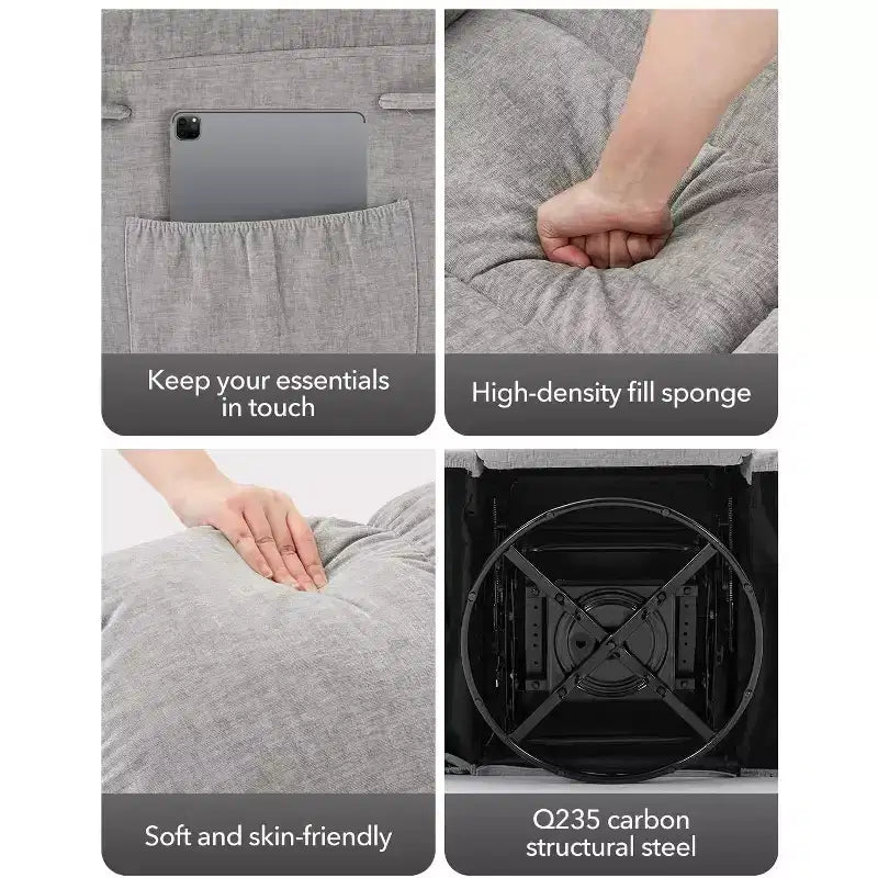 Poltrona Reclinabile a Dondolo, Sedia a Dondolo Girevole a 360° per Soggiorno, Poltrona Glider da Asilo Nido in Tessuto Imbottito con Tasche Laterali per Piccoli Spazi