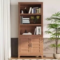 71 Tall Farmhouse Bookcase with Doors,5-Tier Narrow Wooden Display & Storage Cabinet, Adjustable Shelf for Apartments, Living Room