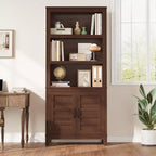 Libreria alta da fattoria da 71 pollici con ante, armadietto display e contenitore stretto in legno a 5 ripiani, mensola regolabile per appartamenti, soggiorno