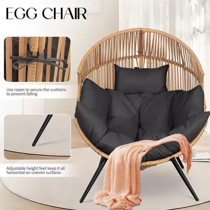 Celebalcony Wicker Egg Chair - Rattan Patio Chair with Cushion, Indoor-Outdoor Lounge Egg Basket Seat for Living Room,Bedroom,Patio,Backyard