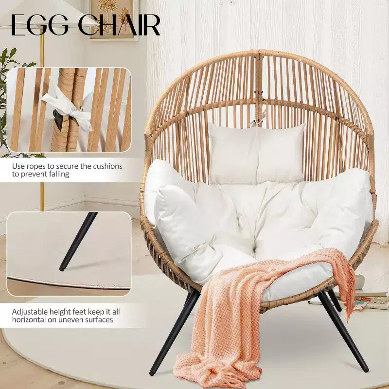 Celebalcony Wicker Egg Chair - Rattan Patio Chair with Cushion, Indoor-Outdoor Lounge Egg Basket Seat for Living Room,Bedroom,Patio,Backyard
