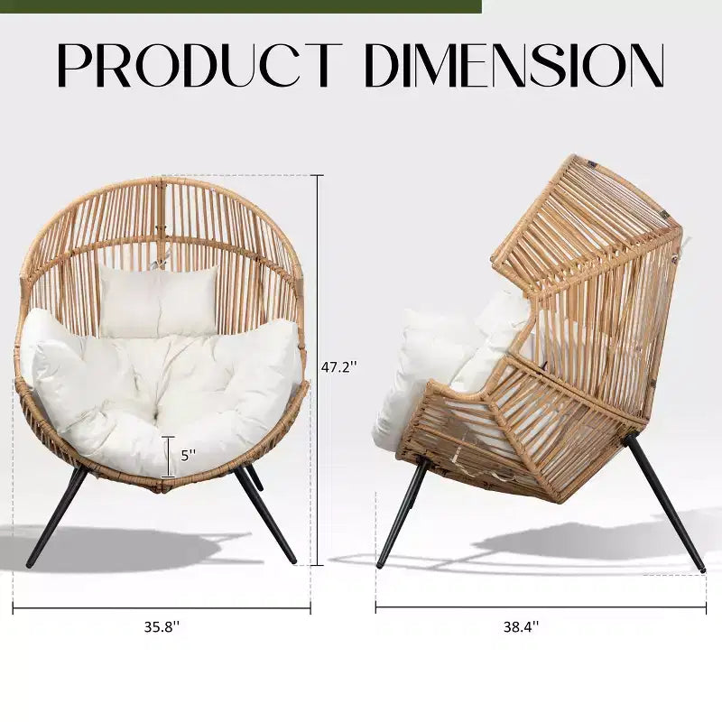 Celebalcony Wicker Egg Chair - Rattan Patio Chair with Cushion, Indoor-Outdoor Lounge Egg Basket Seat for Living Room,Bedroom,Patio,Backyard