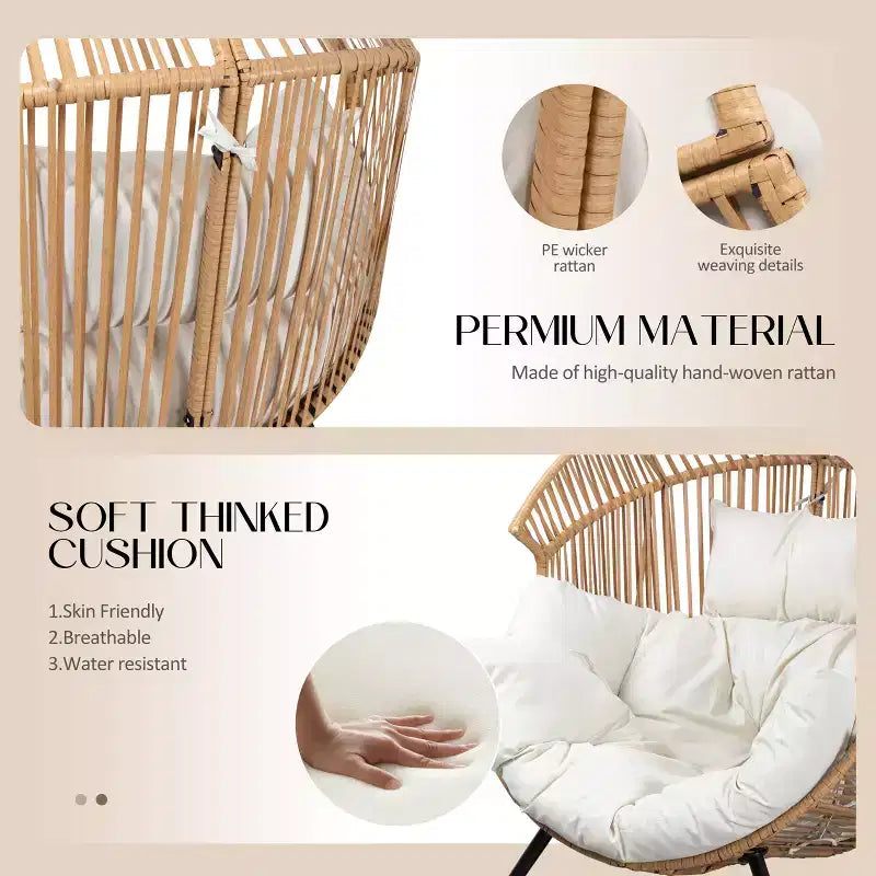 Celebalcony Wicker Egg Chair - Rattan Patio Chair with Cushion, Indoor-Outdoor Lounge Egg Basket Seat for Living Room,Bedroom,Patio,Backyard