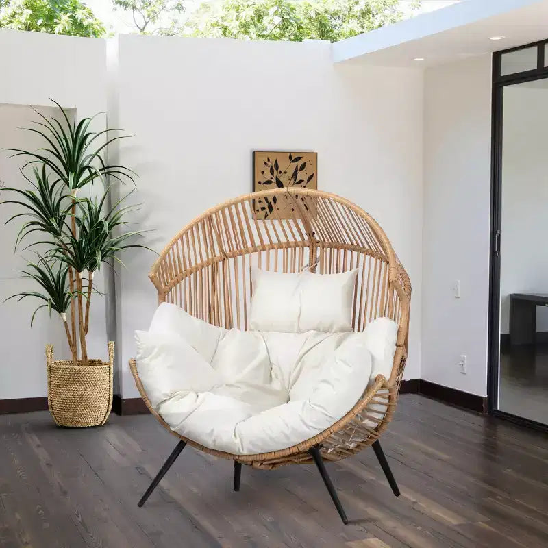 Celebalcony Wicker Egg Chair - Rattan Patio Chair with Cushion, Indoor-Outdoor Lounge Egg Basket Seat for Living Room,Bedroom,Patio,Backyard
