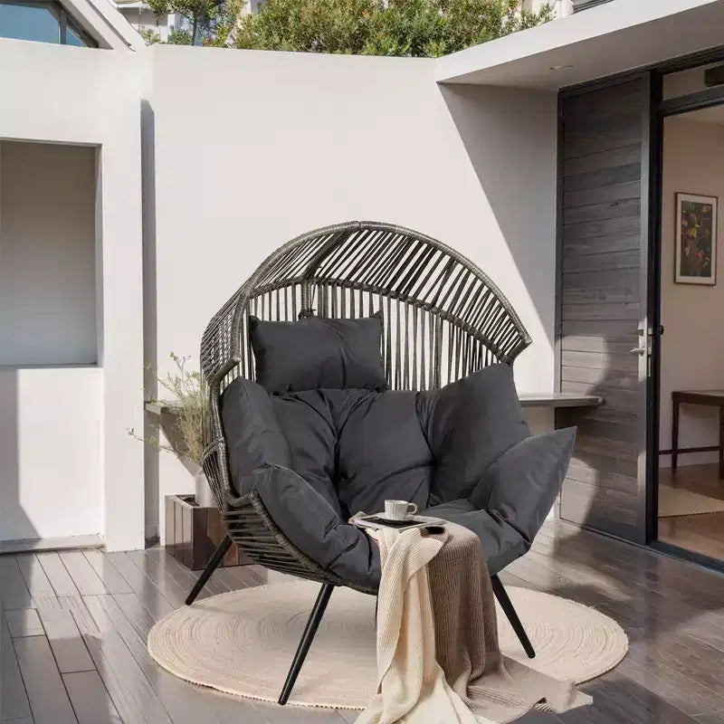 Celebalcony Wicker Egg Chair - Rattan Patio Chair with Cushion, Indoor-Outdoor Lounge Egg Basket Seat for Living Room,Bedroom,Patio,Backyard