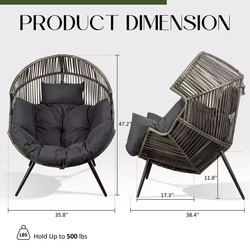 Celebalcony Wicker Egg Chair - Rattan Patio Chair with Cushion, Indoor-Outdoor Lounge Egg Basket Seat for Living Room,Bedroom,Patio,Backyard