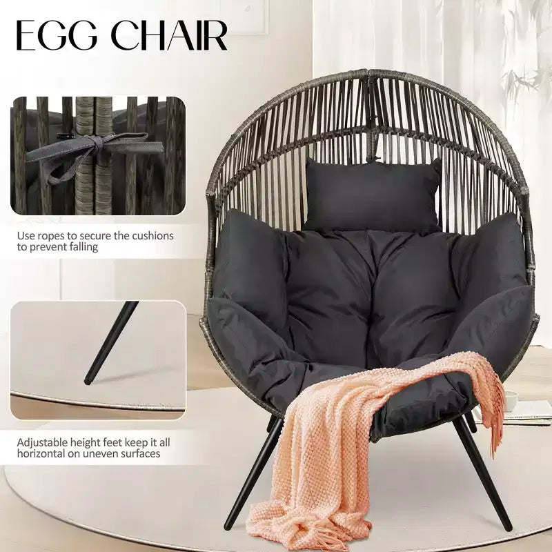 Celebalcony Wicker Egg Chair - Rattan Patio Chair with Cushion, Indoor-Outdoor Lounge Egg Basket Seat for Living Room,Bedroom,Patio,Backyard