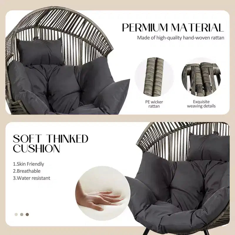 Celebalcony Wicker Egg Chair - Rattan Patio Chair with Cushion, Indoor-Outdoor Lounge Egg Basket Seat for Living Room,Bedroom,Patio,Backyard