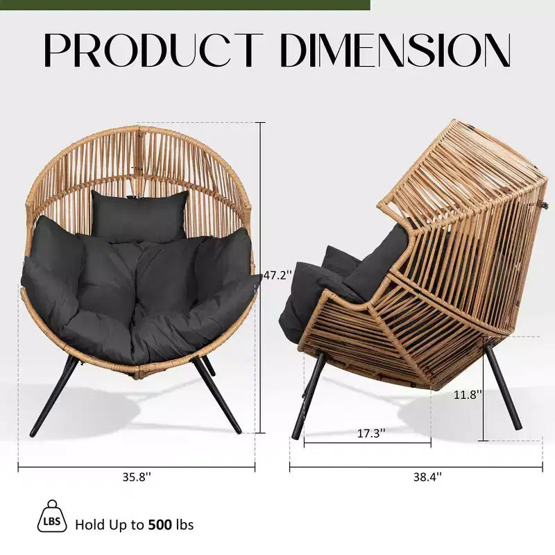 Celebalcony Wicker Egg Chair - Rattan Patio Chair with Cushion, Indoor-Outdoor Lounge Egg Basket Seat for Living Room,Bedroom,Patio,Backyard