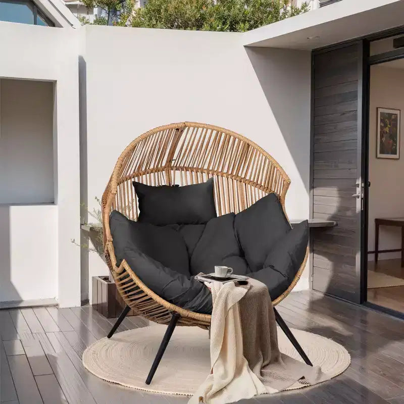 Celebalcony Wicker Egg Chair - Rattan Patio Chair with Cushion, Indoor-Outdoor Lounge Egg Basket Seat for Living Room,Bedroom,Patio,Backyard