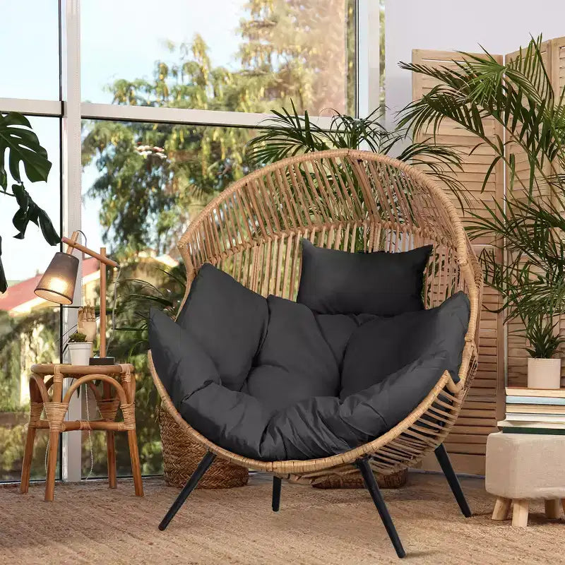 Celebalcony Wicker Egg Chair - Rattan Patio Chair with Cushion, Indoor-Outdoor Lounge Egg Basket Seat for Living Room,Bedroom,Patio,Backyard