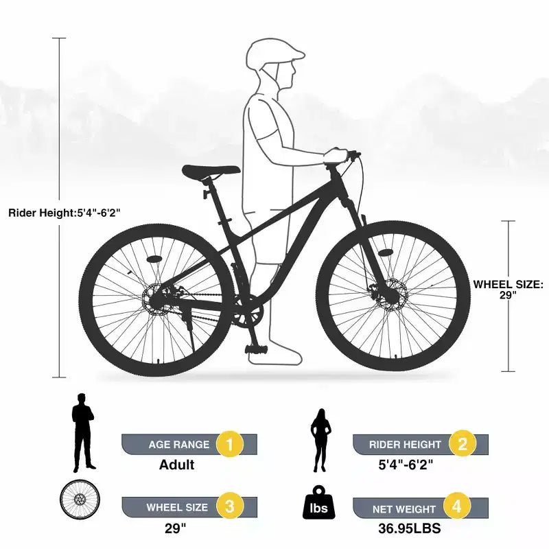 Okak 29IN Mountain Bike a Velocità Singola, Bici per Adulti con Telaio in Acciaio e Sospensione Anteriore, Bici da Uomo per Pendolarismo, Viaggi, Montagna