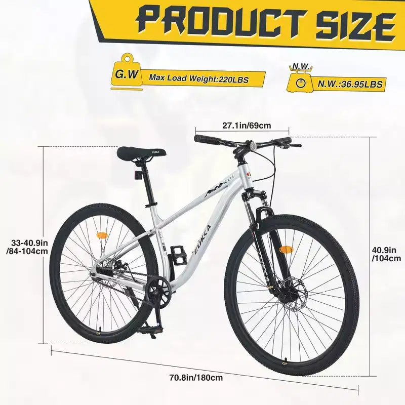 Okak 29IN Mountain Bike a Velocità Singola, Bici per Adulti con Telaio in Acciaio e Sospensione Anteriore, Bici da Uomo per Pendolarismo, Viaggi, Montagna