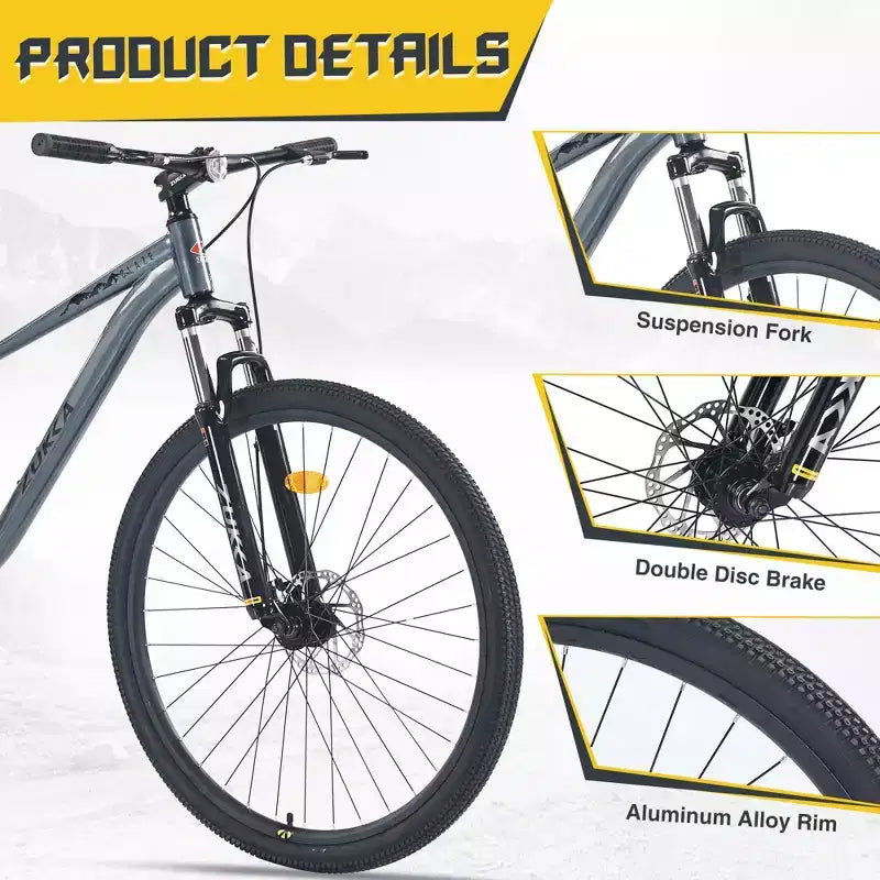 Okak 29IN Mountain Bike a Velocità Singola, Bici per Adulti con Telaio in Acciaio e Sospensione Anteriore, Bici da Uomo per Pendolarismo, Viaggi, Montagna