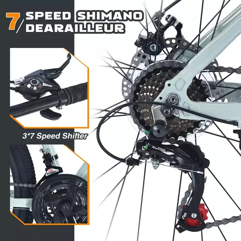 Mountain Bike Okak da 27.5 pollici con telaio in lega di alluminio, bici da cross per ragazzi con cambio a 21 velocità e sospensione anteriore, bicicletta per bambini e adulti