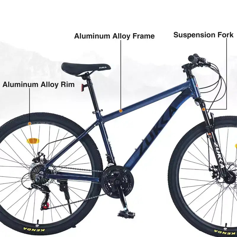 Mountain Bike Okak da 27.5 pollici con telaio in lega di alluminio, bici da cross per ragazzi con cambio a 21 velocità e sospensione anteriore, bicicletta per bambini e adulti