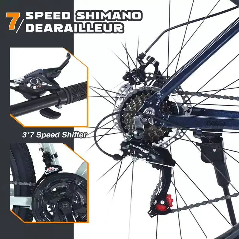 Mountain Bike Okak da 27.5 pollici con telaio in lega di alluminio, bici da cross per ragazzi con cambio a 21 velocità e sospensione anteriore, bicicletta per bambini e adulti