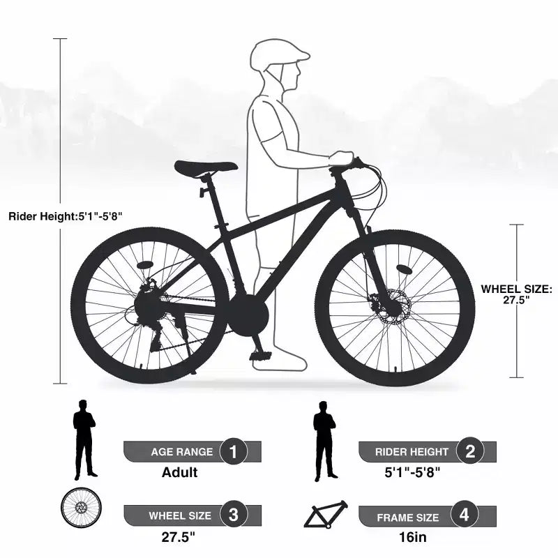 Mountain Bike Okak da 27.5 pollici con telaio in lega di alluminio, bici da cross per ragazzi con cambio a 21 velocità e sospensione anteriore, bicicletta per bambini e adulti