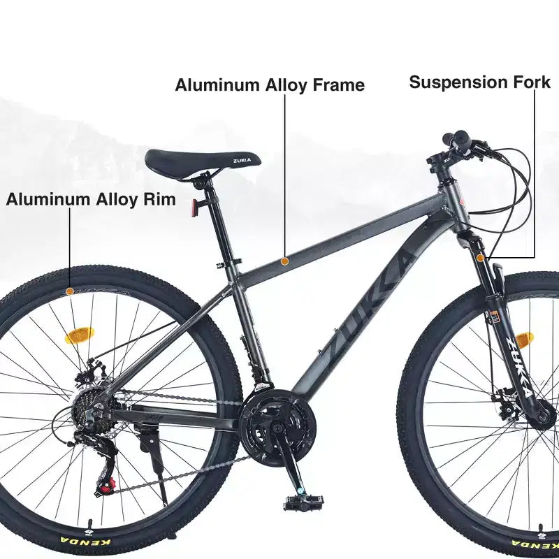 Mountain Bike Okak da 27.5 pollici con telaio in lega di alluminio, bici da cross per ragazzi con cambio a 21 velocità e sospensione anteriore, bicicletta per bambini e adulti