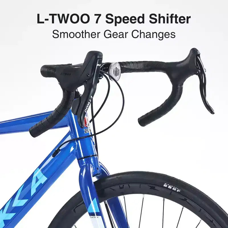 Okak 700C Road Bike with 7 Speed System, Adult Bike with Aluminum Alloy Frame and Rim, Disk Brake Bicycle for Men and Women