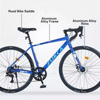 Okak 700C Road Bike with 7 Speed System, Adult Bike with Aluminum Alloy Frame and Rim, Disk Brake Bicycle for Men and Women