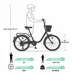 Bici da crociera Okak 22 pollici con cestino anteriore, bici da ragazza con telaio in acciaio, freno a V e sella comfort, bici per adulti per ragazze e donne