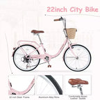 Bici da crociera Okak 22 pollici con cestino anteriore, bici da ragazza con telaio in acciaio, freno a V e sella comfort, bici per adulti per ragazze e donne